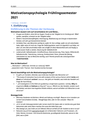 Motivationspsychologie Zusammenfassung FS21