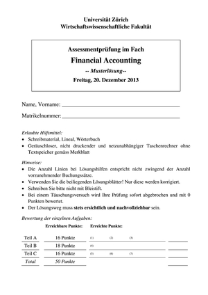 Finacial Accounting Prüfung HS13 Lösungen