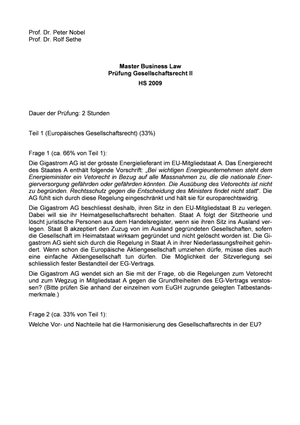 Gesellschaftsrecht II Prüfung 2009 Musterlösung
