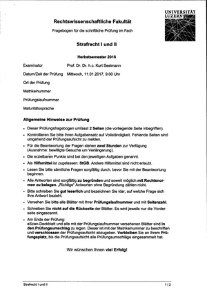 Strafrecht I und II Prüfung HS16