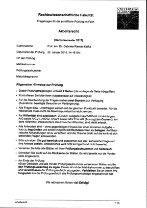 Arbeitsrecht Prüfung HS17