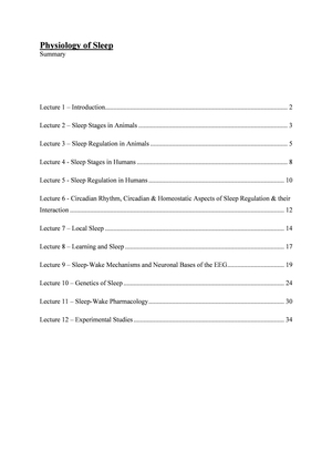 Physiology of Sleep Summary