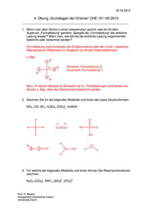 CHE101 HS2013: Übung 4 Lösung