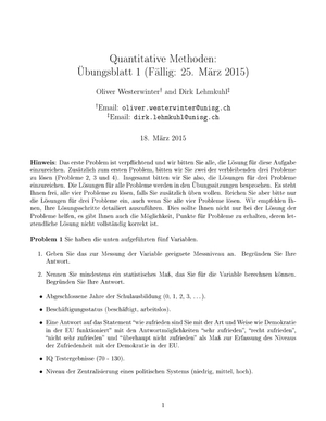Quant. Methoden 2015: Übungsblatt 1