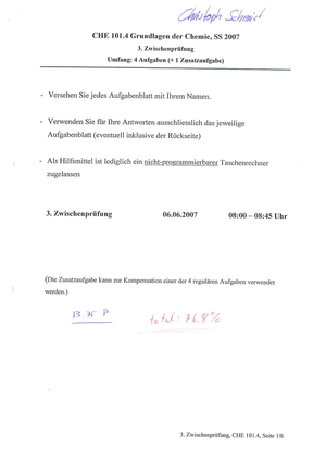 CHE 102 Zwischenprüfung 2007