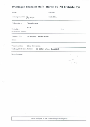 Finance: Alte Prüfungen