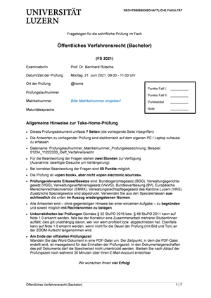 Prüfung Oeffentliches Verfahrensrecht FS21
