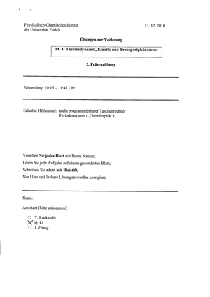 CHE 211 2010 Präsenzübung 2