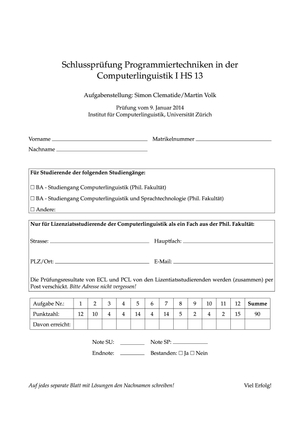 Programmiertechnikeninder Computerlinguistik I