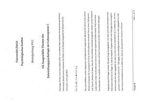 Entwicklungspsychologie 1 Prüfung 2012 VB