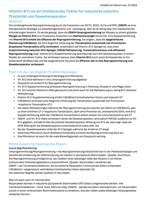 Zsmf Paper: "Vitamin B12 ist ein limitierender Faktor für induzierte zelluläre Plastizität und Gewebereparatur"