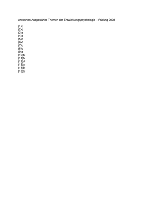 Entwicklungspsychologie 1 Prüfung 2008 Lösungen