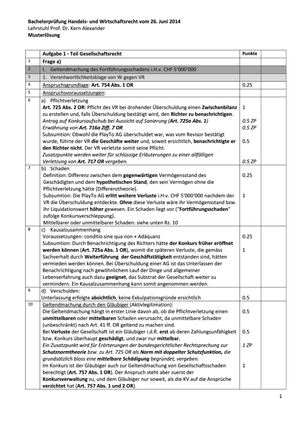 Gesellschaftsrecht Prüfung 2014 Musterlösung