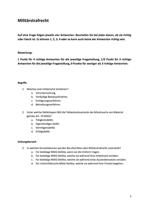 Militärstrafrecht Prüfung + Musterlösung HS16
