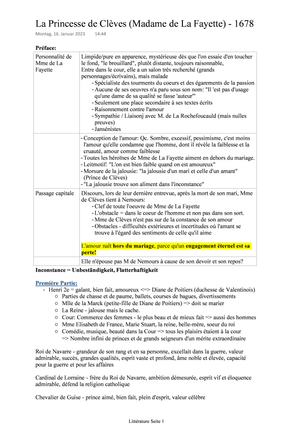 Princesse de Clèves - Résumé