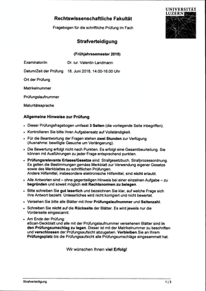 Strafverteidigung Prüfung FS18