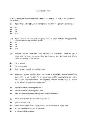 Prüfung Behavioural Decision Theory HS06