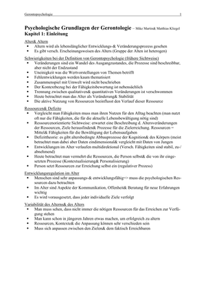 Zusammenfassung Grundlagen Gerontologie