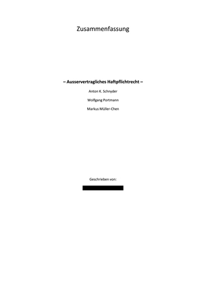 ZSF ausservertragliches Haftpflichtrecht