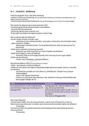 Zusammenfassung Politische Geografie