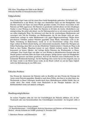 Pt Autonomie gegenüber Prinzip der Fürsorge