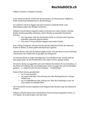 Einführun Recht Objektives vs Subjektives Recht