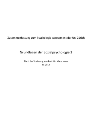 Zusammenfassung Sozialpsycho 2 FS14
