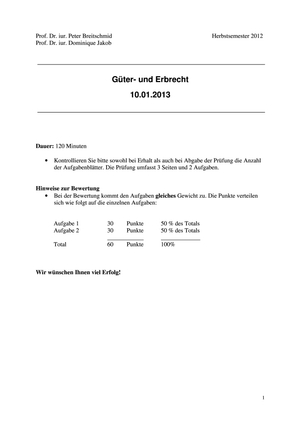 Güter-/Erbrecht Prüfung 2012