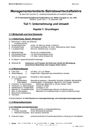 ZSF Managementorientierte BWL (Thommen): Teil 1
