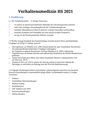 Verhaltensmedizin Fragen HS 2021 (leer)