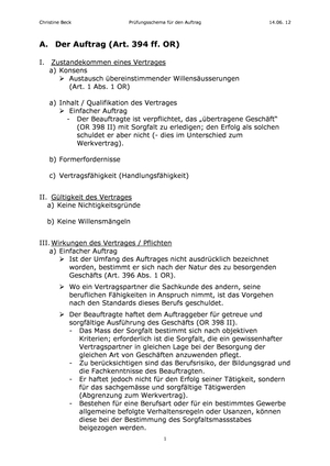Der Auftrag (Art. 394 ff. OR)