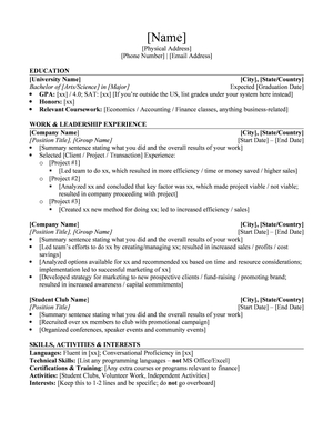 Template for Investment Banking Resume (word07)