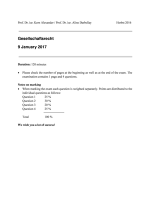 Gesellschaftsrecht Prüfung 2016 Musterlösung