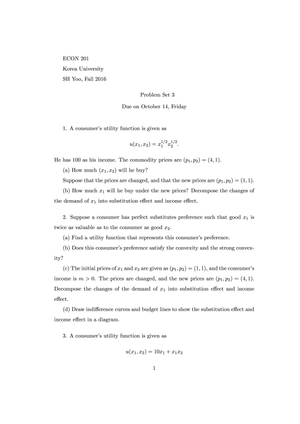 Korea University ECON201: Problem Set 3 Fall16