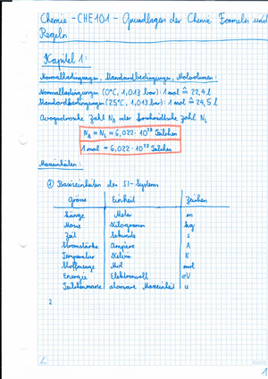 Zusammenfassung CHE101-Grundlagen der Chemie Teil 1 (HS2023)
