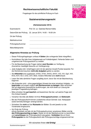 Sozialversicherungsrecht Prüfung HS13