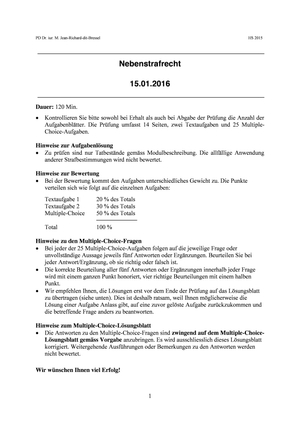 Nebenstrafrecht Prüfung 2015 Musterlösung