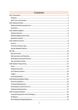 Database Systems 22 - Summary of Slides