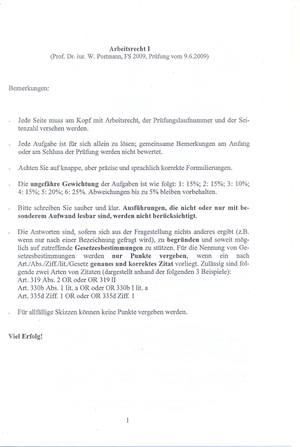 Arbeitsrecht I Sachverhalt 2009