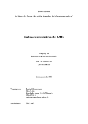 Seminararbeit "Suchmaschinenoptimierung bei KMUs"