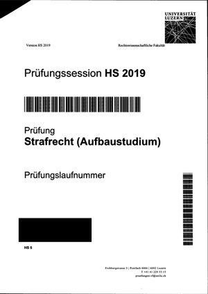 Prüfung Strafrecht Aufbau HS19