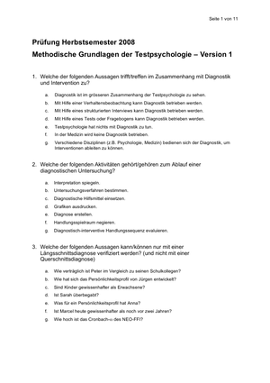 Testpsychologie Prüfung 2008