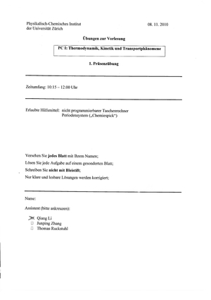 CHE 211 2010 Präsenzübung 1