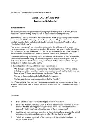 Int.Comm.Arbitration (Leg. Pra) Prüfung 2013