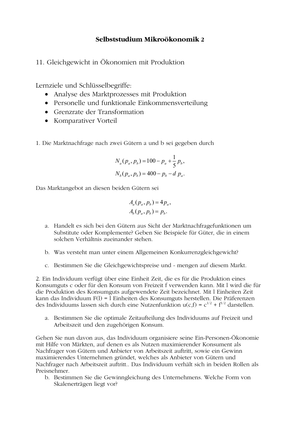 Mikro II: Selbststudium Ökon.m.Produktion Lösung
