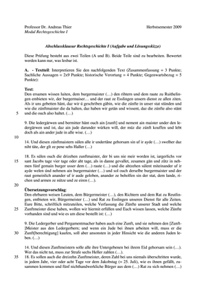 Rechtsgeschichte Prüfung 2009 Musterlösung