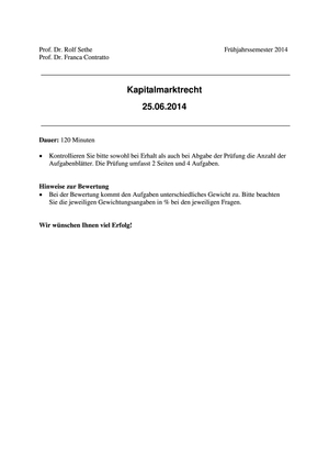 Kapitalmarktrecht Prüfung 2014