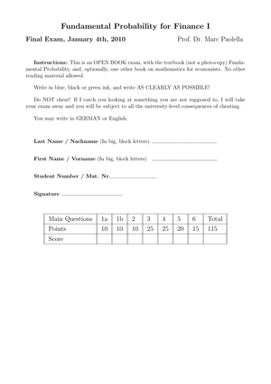 Probability Theory HS09