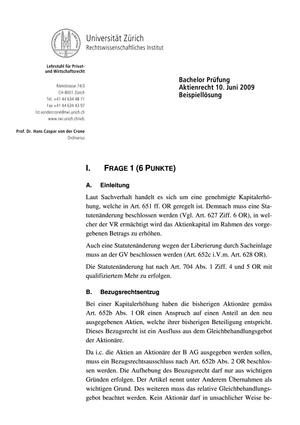 Aktienrecht Prüfung 2009 Musterlösung