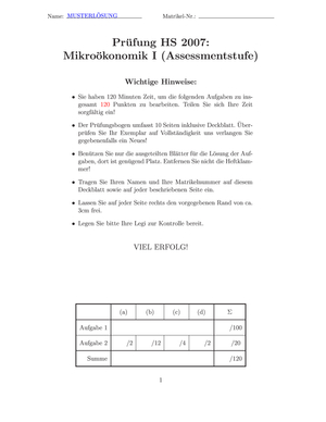 Lösungen zur Prüfung Mikro I HS07